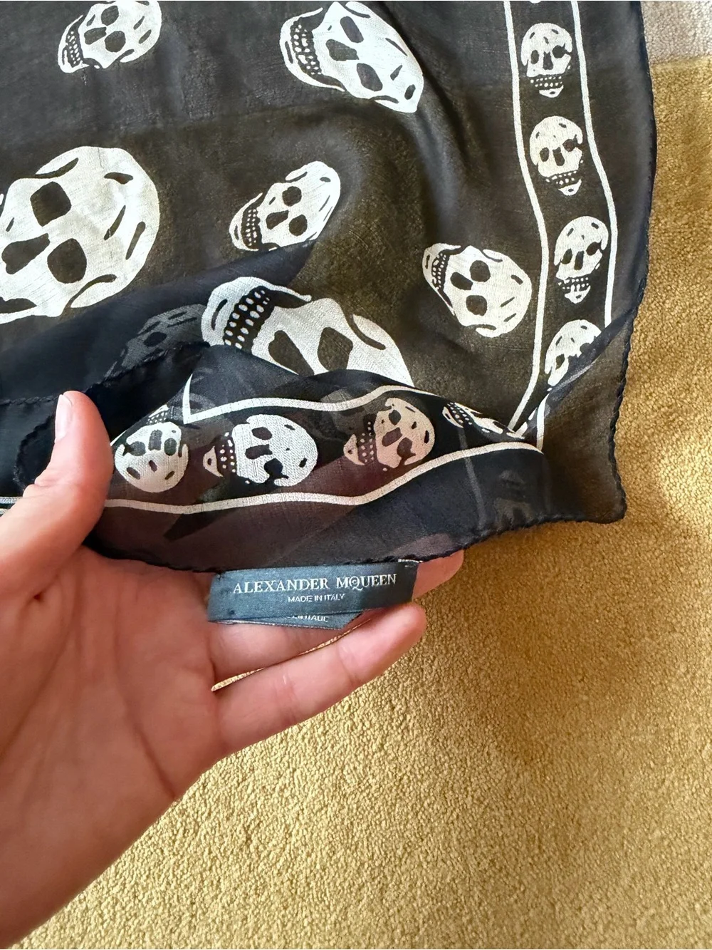 Alexander McQueen Black and White Skull Silk Scarf